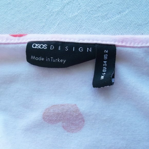 ASOS Heart Print Pink White Stretch Pajama Jumpsuit Catsuit Unitard Sz 2 XS - Picture 5 of 5